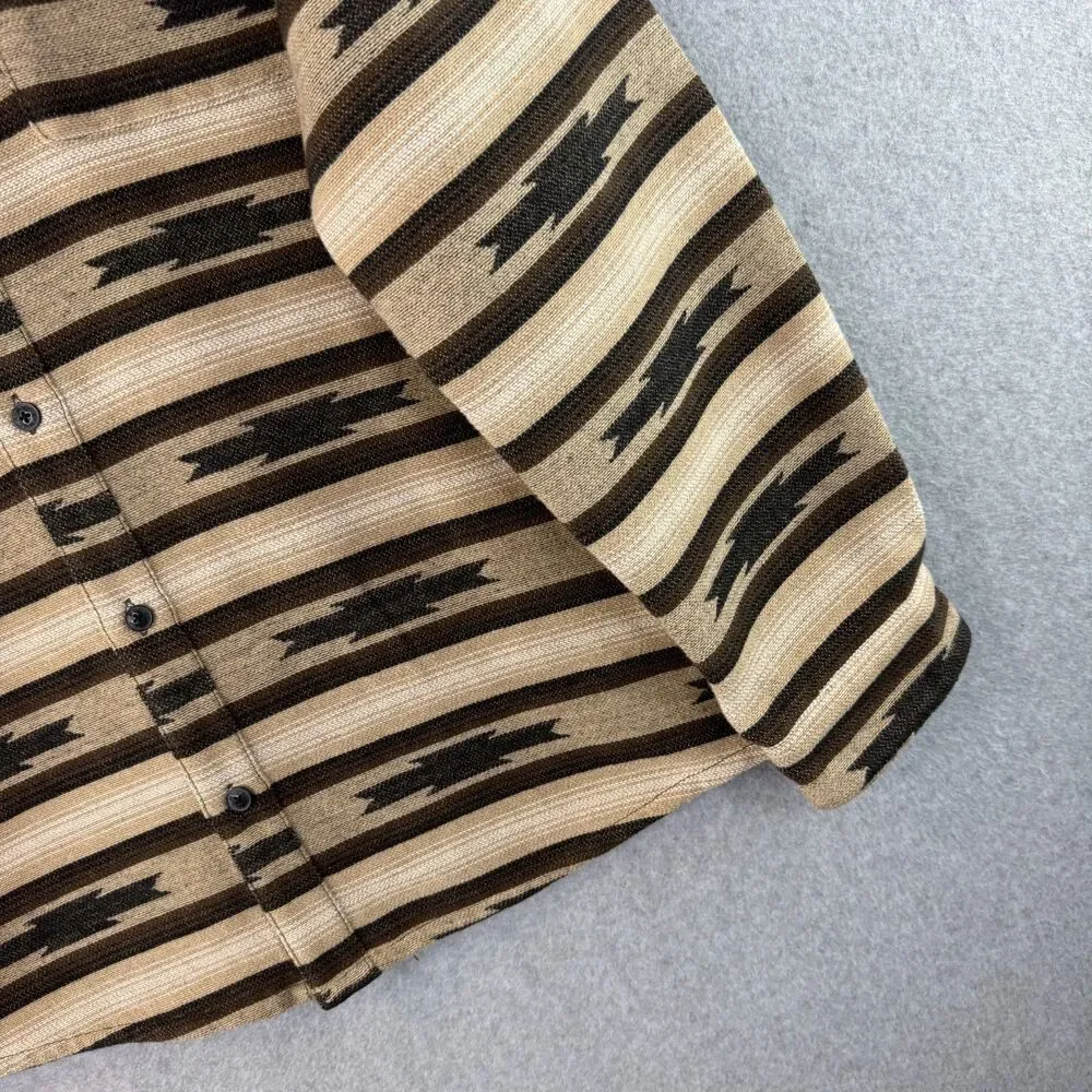 RVCA Blanket Long Sleeve Flannel Shirt in Khaki Geometric Aztec Stripped 2XL